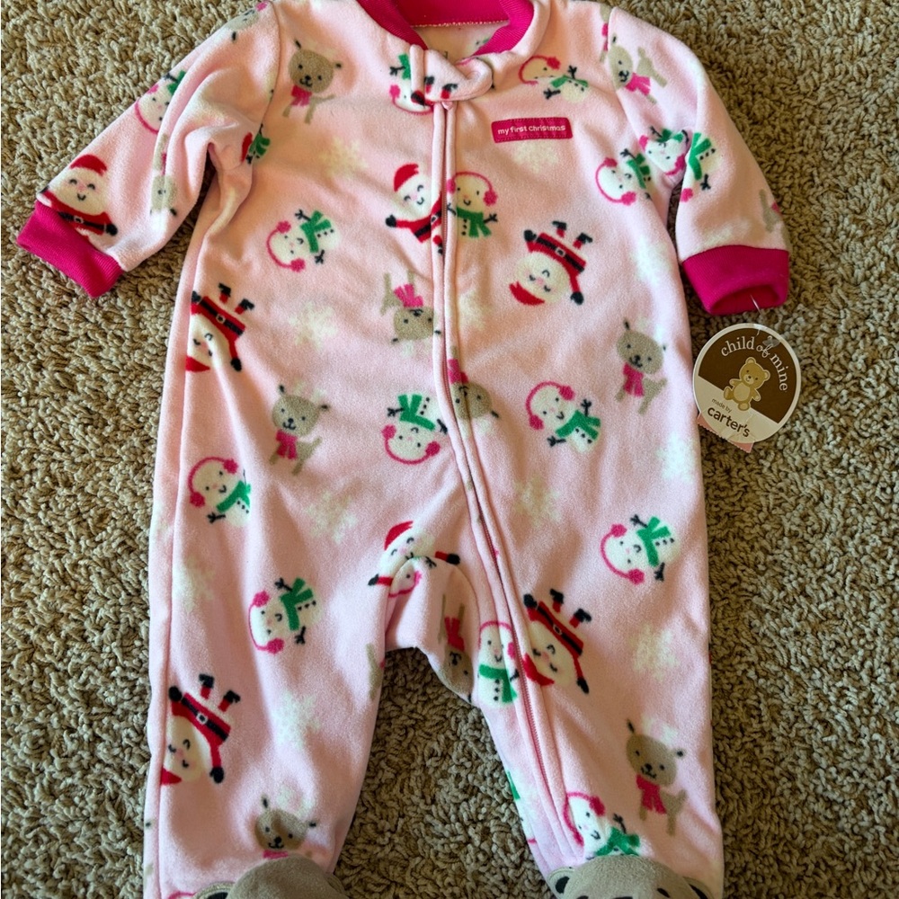 NWT Carter’s Child of Mine My First Christmas Sleeper Footed Pajamas Newborn Q12